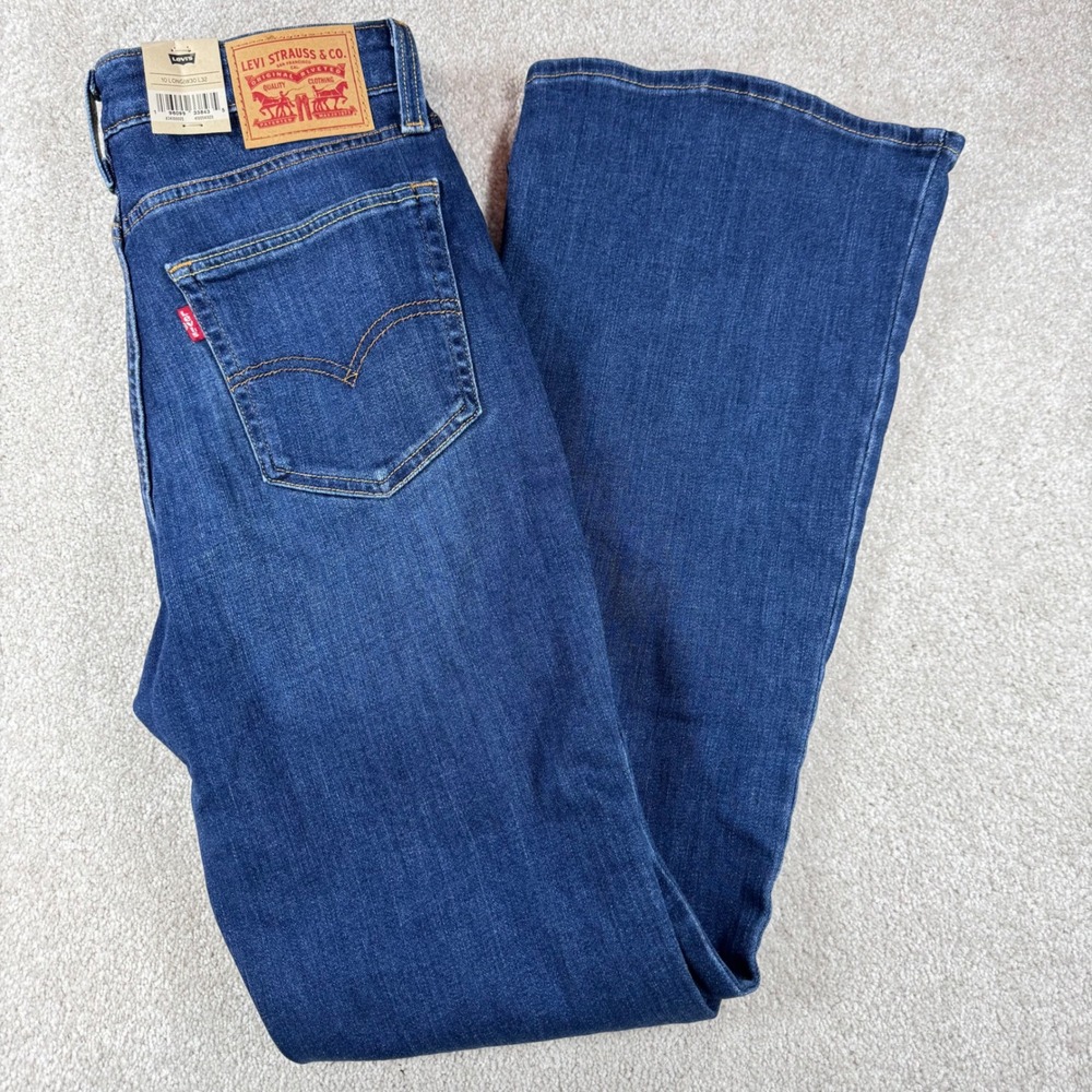 Levis 726 High Rise Flare Jeans 10 Long W30 L32 (fit 28x30) Dark Wash Blue NWT
